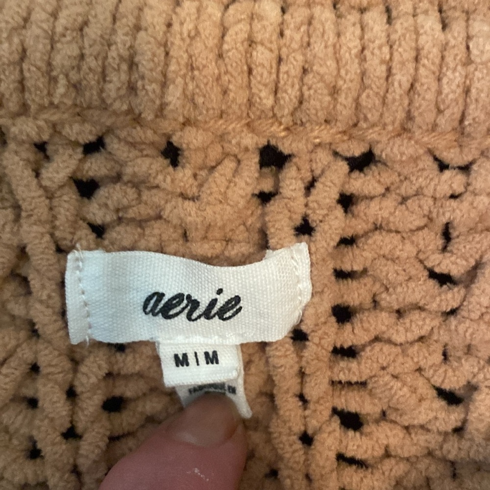 Aerie Oversized Cable Car Quarter Zip Sweater Medium Camel Brown - Picture 5 of 11